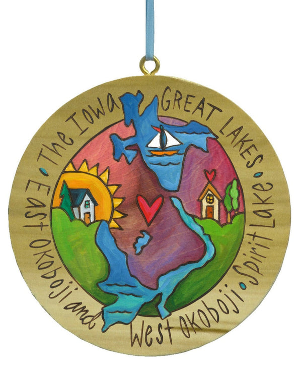 "The Iowa Great Lakes" Okoboji Circle Ornament
