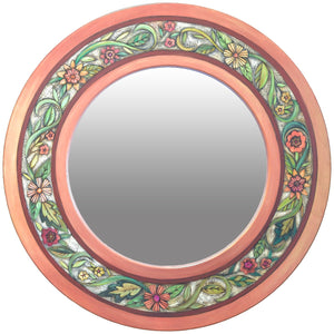 Handmade circle mirror with floral design