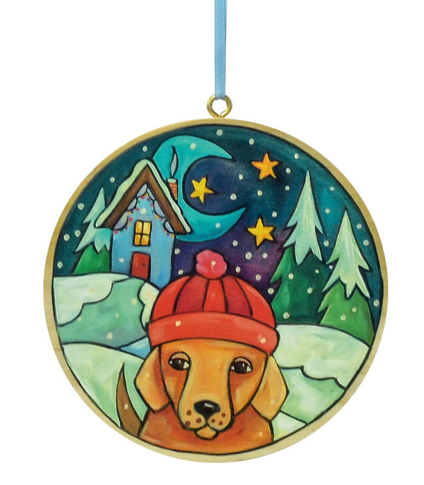 "Bundled Up Pup" Circle Ornament