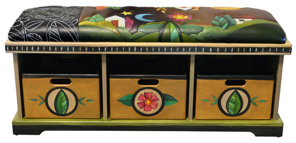 Wooden Storage Leather Seat Bench