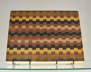 Large wood cutting board with checkered pattern