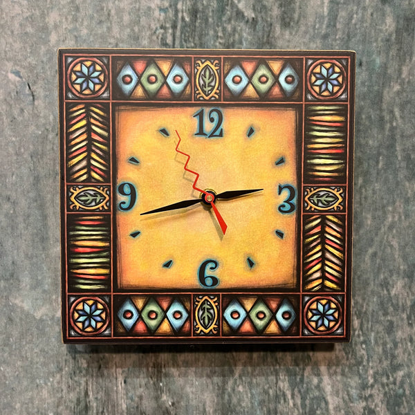 "Brown Motif" Square Clock