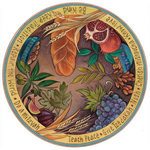 Seven Species of Israel design on a wooded lazy susan