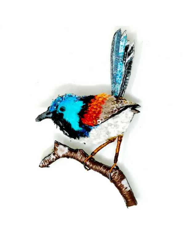 Purple-back Fairy Wren Brooch Pin