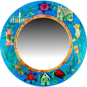 Large Circle Mirror –  Vibrant Judaica mirror with rich hues and symbolic elements