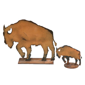 Buffalo Sculpture – Rustic patina bison sculpture adds the perfect touch of western plains to your home's décor set of buffalo sculptures on a white background