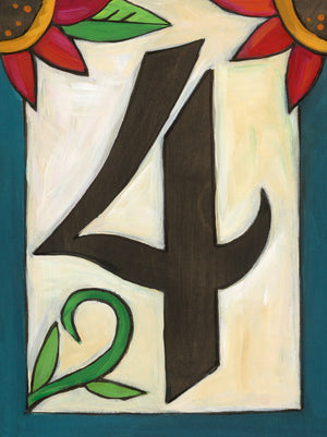 Sincerely, Sticks "4" House Number Plaque option 3 with flowers