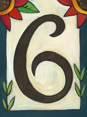Sincerely, Sticks "6" House Number Plaque option 3 with flowers