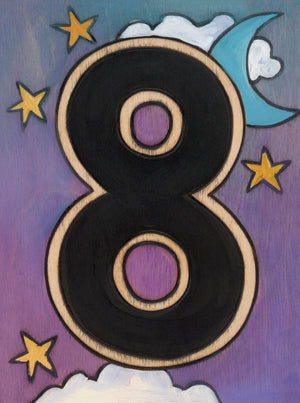 Sincerely, Sticks "8" House Number Plaque option 1 with moon and stars