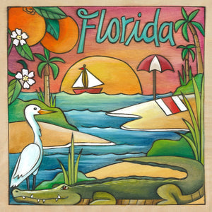 "Fun in the Sun" Plaque – Tropical Florida landscape scene in a juicy color palette front view