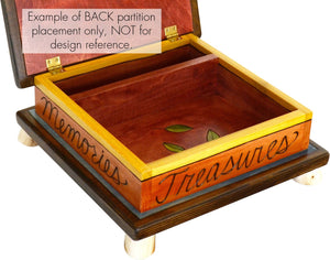 Keepsake Box – Elegant celestial lid design with a bird and bee floating among the sun and moon