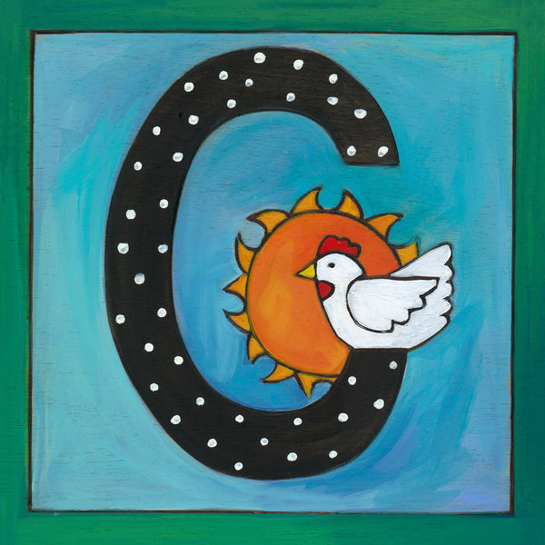 Sincerely, Sticks "C" Alphabet Letter Plaque option 1 with chicken