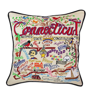 Connecticut Hand-Embroidered Pillow – The Constitution State, this original design celebrates the State of Connecticut in amazing detail main view