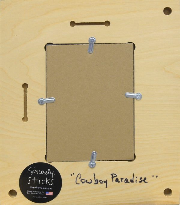 "Cowboy Paradise" Picture Frame – Livin' Life to the Fullest frame with sun over the desert and cactus motif back view