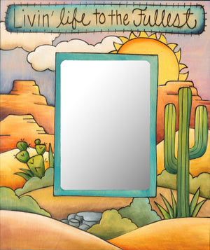 "Cowboy Paradise" Picture Frame – Livin' Life to the Fullest frame with sun over the desert and cactus motif front view