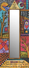 "Creative Heart" Mirror – "Seize the day" crazy quilt motif with striking, abstract mark-making patches front view