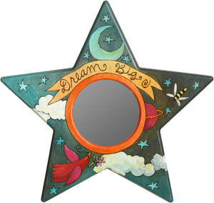 Star Shaped Mirror –  "Dream Big" star-shaped mirror with starry sky motif
