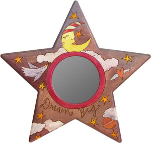 Star Shaped Mirror –  "Dream Big" star-shaped mirror with sleepy mister moon motif