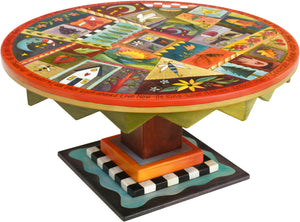Round Coffee Table –  Eclectic folk art coffee table painted in rich and vibrant hues