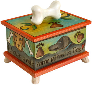 Pet Treat Box – "Treats" heart box with pups scattered around the sides