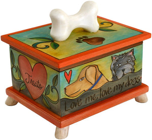 Pet Treat Box – "Treats" heart box with pups scattered around the sides