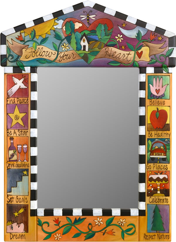 Medium Mirror –  "Follow your Heart" mirror with sun, moon and heart motif
