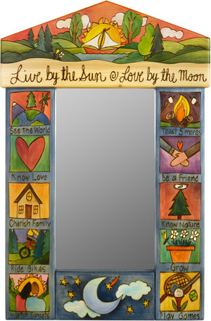 Small Mirror –  "Live by the Sun/Love by the Moon" mirror with sun setting over sailboat motif