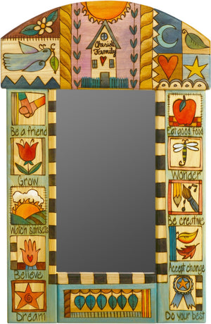Small Mirror –  Lovely "Cherish Family" mirror with colorful block icons