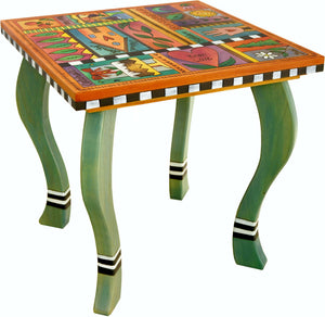 Large Square End Table –  Fun and vibrant end table with colorful block icons and patterns