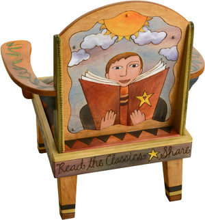 Friedrich's Chair –  "Sit and Read a Book" Friedrich's chair with boy reading a book under a sunny sky
