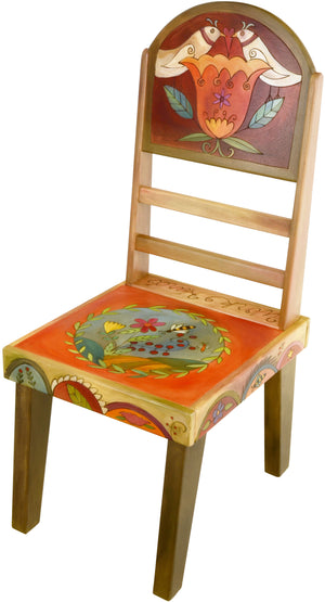 Sticks Side Chair – "Sit and think" chair with a vine-wrapped floral seat design and bohemian accents around the sides front view