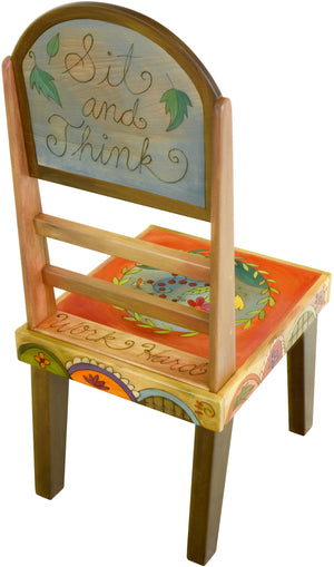Sticks Side Chair – "Sit and think" chair with a vine-wrapped floral seat design and bohemian accents around the sides back view