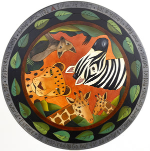 Sticks Handmade 20" lazy susan with african animals and leaf border