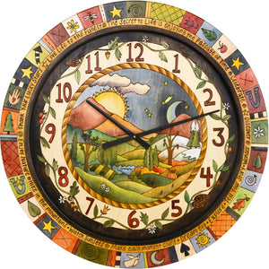 Sticks handmade 36"D wall clock with rolling hills four seasons landscape