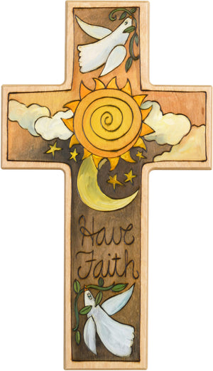 Cross Plaque –  Have Faith cross plaque with sun moon and dove motif