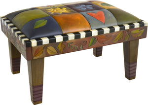 Ottoman –  Elegant hand painted leather ottoman with colorful block icons