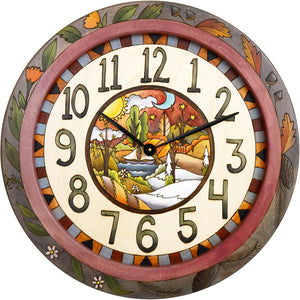 Sticks handmade 24"D wall clock with rolling four seasons landscape