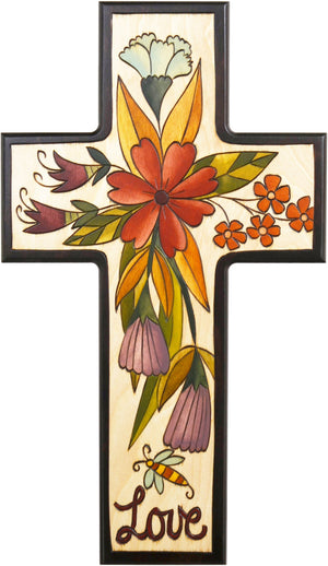 Cross Plaque –  Love cross plaque with floral motif