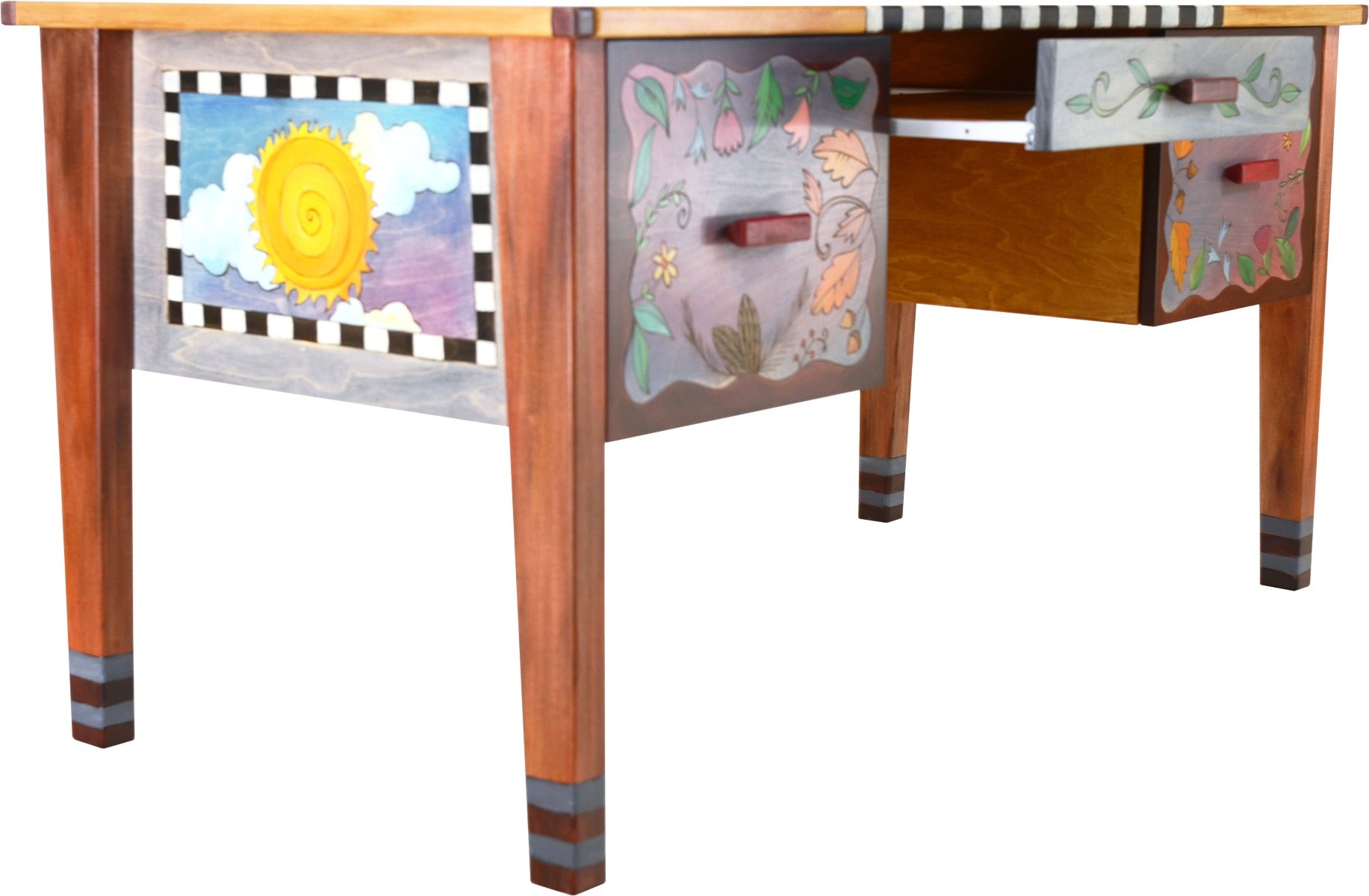 Large Desk –  Beautiful and vibrant oversized desk with a four seasons landscape and coordinating floral designs