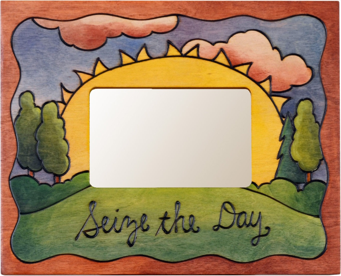 Sticks handmade picture frame with sunrise landscape and