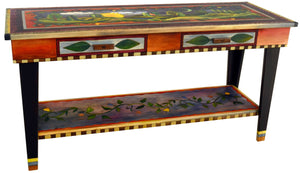 Sticks handmade 5' sofa table with drawers and rolling landscape design