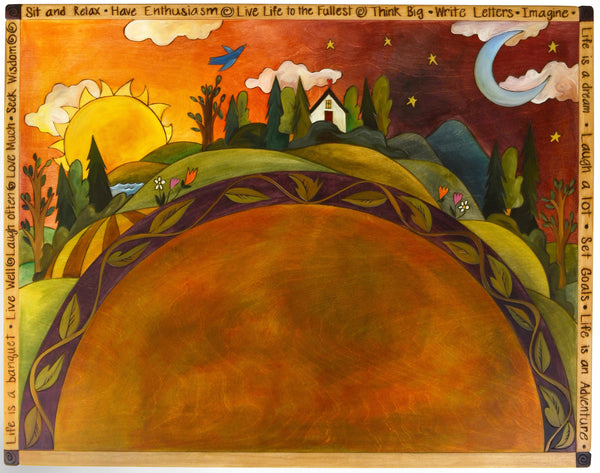 Small Desk –  "Live Life to the Fullest" small desk with sun and moon over the horizon motif