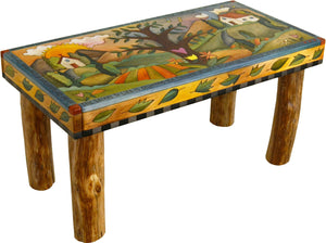 Sticks handmade 3' bench with tree of life and rolling landscape