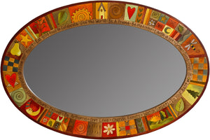 Oval Mirror –  Colorful oval mirror with block icons in warm hues
