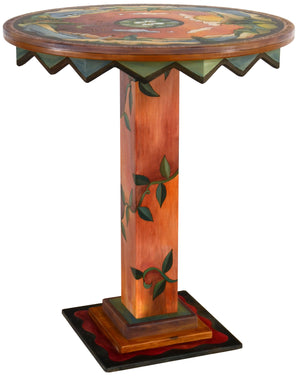 Bar Height Table –  "Seize the Day/Relish the Night" bar height table with the sun and moon over a warm beach motif