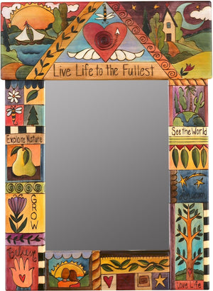 Medium Mirror –  "Live Life to the Fullest" mirror with sunset over the lake and starry night over the rolling hills motif