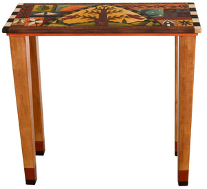 Sticks handmade console table with tree of life and colorful life icons