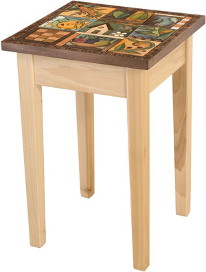 Small Square End Table –  Elegant and neutral end table with colorful block icons