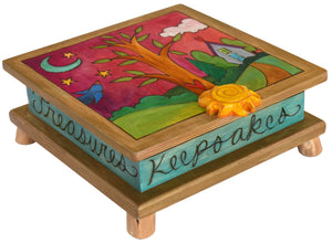 Keepsake Box – Tree of life nestled in a home-y landscape done in bright jewel tones