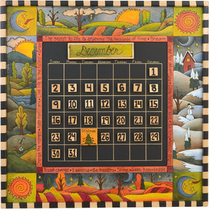Large Perpetual Calendar –  Beautiful four seasons themed calendar with checked border